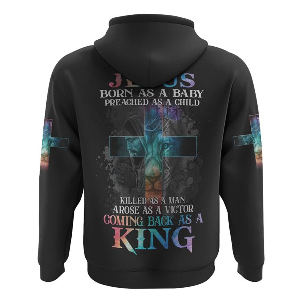 Jesus Baby Lion Cross 3D Hoodie Christian Sweatshirt Bible Verse
