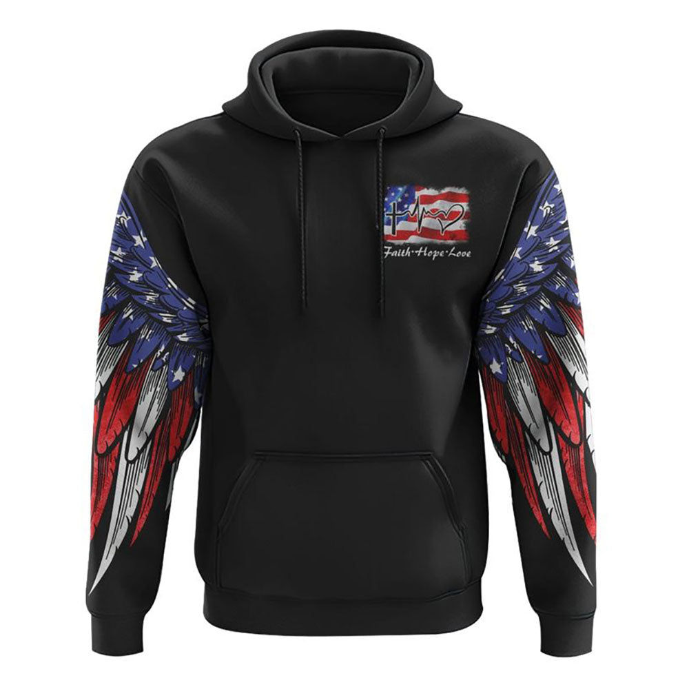 Jesus American Flag Wings Arm All Over Print 3D Hoodie Christian Sweatshirt