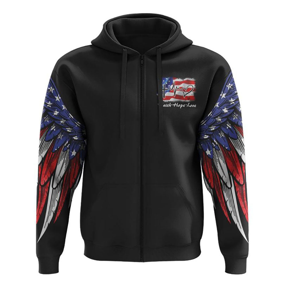 Jesus American Flag Wings Arm All Over Print 3D Hoodie Christian Sweatshirt