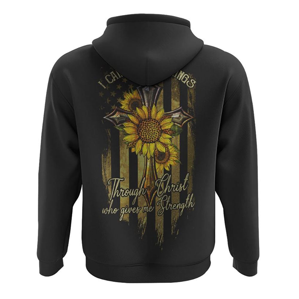 Strength Sunflower Flag Cross 3D Hoodie Christian Jesus Apparel