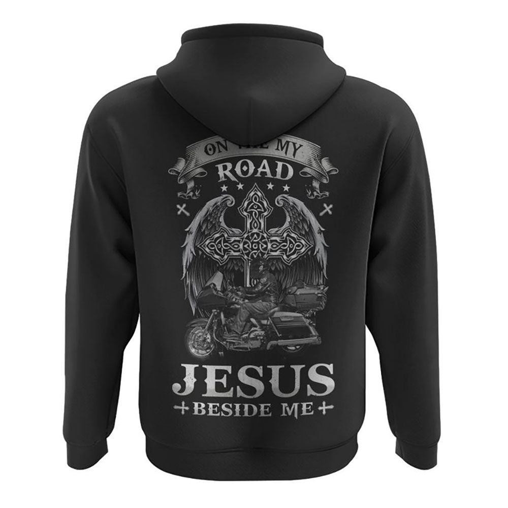 Jesus Beside Me Biker 3D Hoodie Christian Sweatshirt Bible Verse