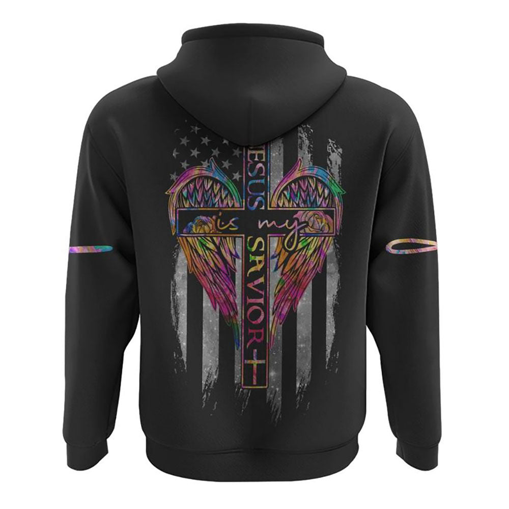 Jesus Savior Colorful Wings 3D Hoodie Christian Sweatshirt Bible Verse